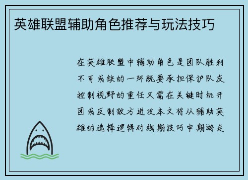 英雄联盟辅助角色推荐与玩法技巧